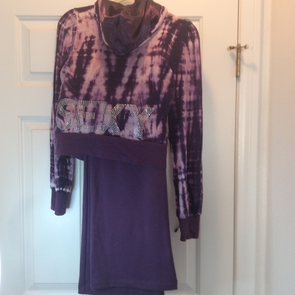 🌹Wow SEXY Purple Tie-Dye Satin Hoody 2-piece 🌹 - Picture 7 of 8
